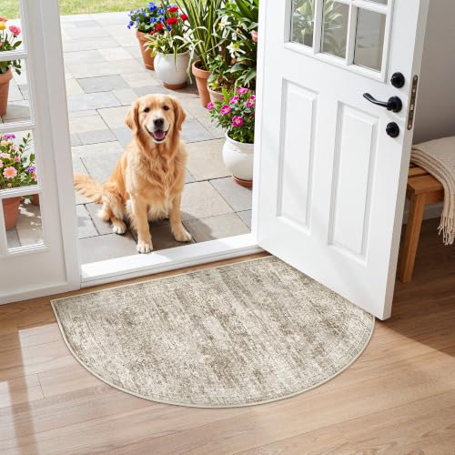 Soalmost Washable Half Circle Round Rug 2x3 Brown, Small Half Moon Area Rug