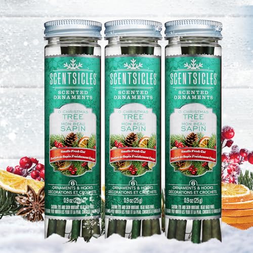 Scentsicles O Christmas Tree Scented Christmas Ornaments with Hooks | 3 Bottles (18 Sticks Total)