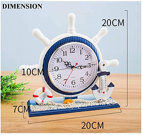 Mediterranean Style Nautical Silent Desk Clock Lighthouse Helm Wooden Clocks Ship Wheel Rudder Shelf Clocks Beach Theme Clock Decor Ornament (7.87"x2.76"x7.87"-Helm Lighthouse)