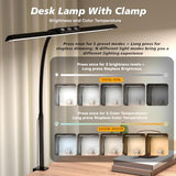 LED Desk Lamp for Office Home, Stepless Dimming Architect Desk Light with DC Adapter, Eye-Caring Desk Lamp with Clamp, 25 Lighting Modes Adjustable 12.8in Flexible Gooseneck for Workbench(Black)