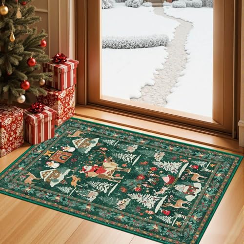 Christmas Rug 2x3 Small Entryway Kitchen Bathroom Rugs, Green