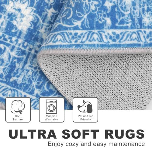 Area Rug 3x5 Washable Entryway Rug Kitchen Rugs, Denim Blue