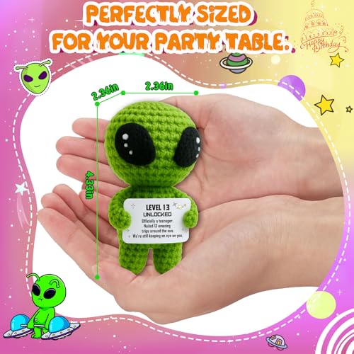 13th Birthday Decorations for Boys Handmade Crochet Alien Figure Teen Card | 13 Years Old Gift for Son, Daughter, Friend, or Grandchild
