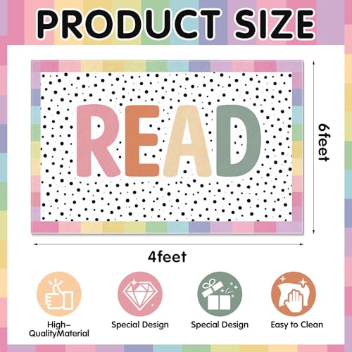 Suclain Large Classroom Rug 4 x 6 ft Reading Corner Rug Boho Pastel Washable Non Slip Large Area Carpet for Back to School Decor Mat for Library, Playroom, Daycares, Learning Space Activities Supplies