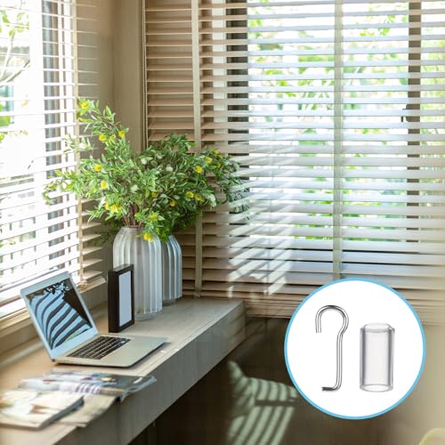 Blinds Replacement Parts, 4 Set Mini Blinds Wand Replacement with Hook Horizontal Wand Wire and Sleeve Collar for Horizontal Blind Repair Parts with 1 in Square Headrails for Window Opener Accessory