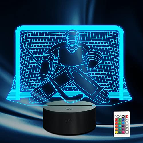 Ammonite Ice Hockey Night Light, 3D Goalie Lamp with 16 Color Changing, Remote Control and Timer, Men's Ice Hockey Decor Light for Kids, Boys, Girls, Sports Fans