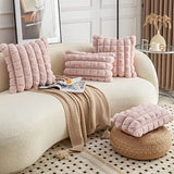 Neelvin Pink Faux Fur Cozy Soft Plaid Decorative Throw Pillow Covers 20x20 inch Set of 2,Velvet Pillowcase Cushion Case for Sofa Couch