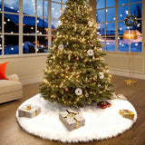 60 Inch Large Christmas Tree Skirt Faux Fur Snow White Plush Tree Mat Base Cover for Merry Christmas Party Holiday Home Indoor Xmas Tree Decorations