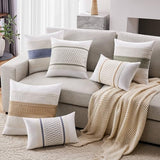 Soft Cotton Boho Throw Pillow Covers Set of 2, Natural White/Contrast Blue 18x18 Inch, Blue Farmhouse Decorative Cushion Covers for Sofa Bed Living Room Home Decor