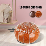 PU Leather Pouf Embroider Craft Ottoman Footstool Mediterranean Home Decor Artificial Leather Unstuffed Cushion(E)