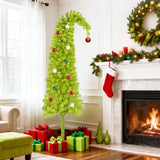 HMASYO 5ft Whimsical Artificial Christmas Tree with 150 LED Timer Lights, Lime Green Bendable Christmas Tree with Ball Ornaments & Metal Base Holiday Decor for Home, Office, Party, Easy Assembly