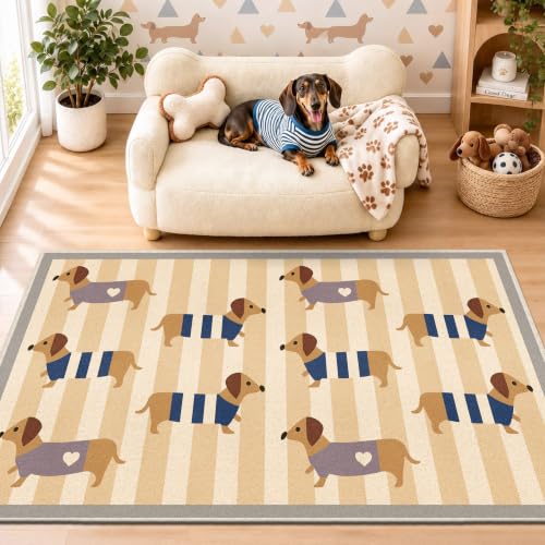 Waterproof 3x5 Small Area Rug Non Slip for Dogs Joint-Friendly Dachshund