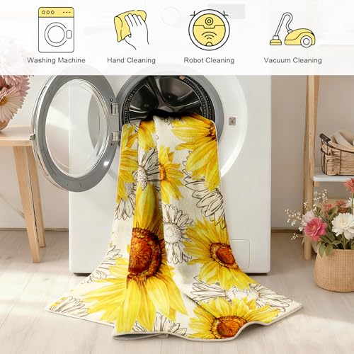 AooHHooA Sunflower Runner Rug 2x6 Yellow Rustic Floral Rug with Non-Slip Backing Washable Runner Rugs for Kitchen Hallway Laundry Entryway
