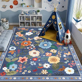 RELEANY Floral Washable 8x10 Area Rugs Blue/Grey