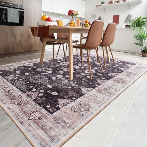 6x9 Area Rugs for Living Room, Washable Rug Vintage Floral, Coffee
