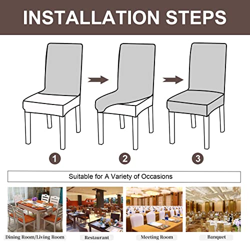 Genina Waterproof Dining Room Chair Covers Stretch Parsons Chair Slipcovers for Dining Room Kitchen Chair Protector Cover, Removable, Washable (4, Flower Pattern-Dark Gray)