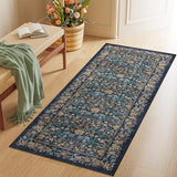 2x5 Rug Runner, Washable Vintage Floral Bathroom Rugs, Dark Blue