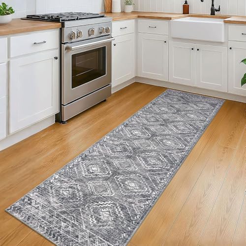 Washable Runner Rug 2x6 ft Non-Slip Hallway Runners, Grey