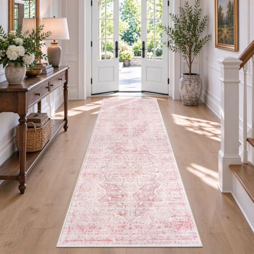 Vintage Washable Runner Rug, 2x6 Pink Runners For Hallways