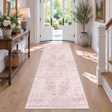 Vintage Washable Runner Rug, 2x6 Pink Runners For Hallways
