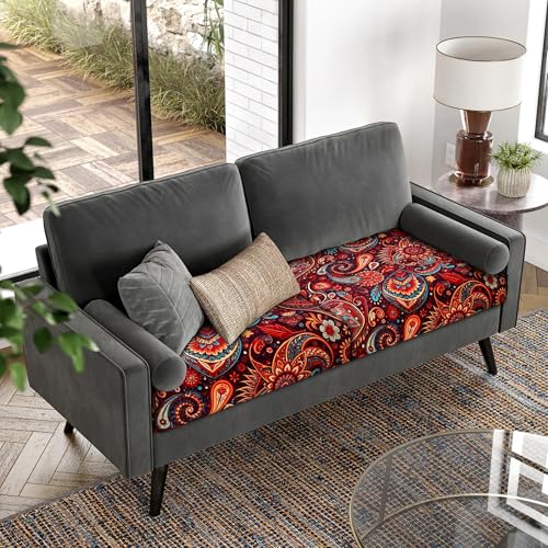YISUN Sofa Couch Cushion Covers, Stretch Printed Couch Seat Slipcover, Soft Couch Cover for Dogs, Washable Non-Slip Furniture Protector for Sectional Armchair Loveseat (Red Flower, 2 piece)