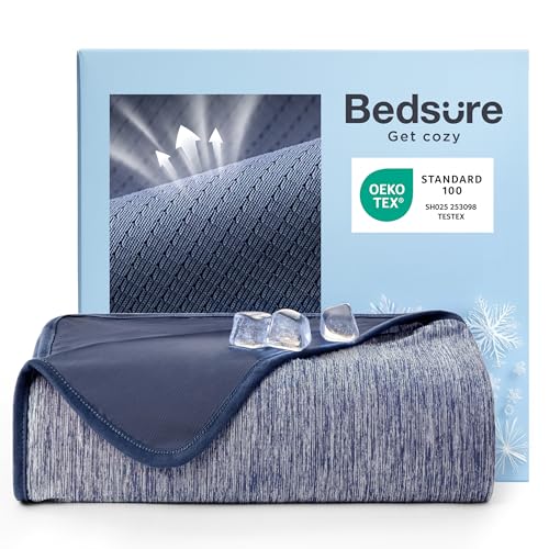 Bedsure Summer Cooling Navy Blue Throw Blanket for Hot Sleepers with Sports Mesh Design, Arc-Chill Q-Max 0.4 Lightweight Breathable Ice Cold Blanket Throws for Night Sweats, 50 x 70 Inches