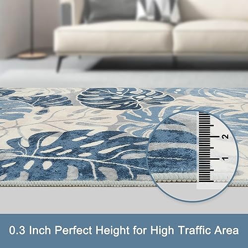 Wonnitar Leaf 2x3 Kitchen Rug, Small Bathroom Blue Rug, Washable Bedside Accent Mat, Monstera Plant Coastal Non-Shedding Soft Entryway Floor Carpet for Laundry Room Entrance Bath