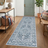 Vintage Washable Runner Rug 3x7 Blue White Wide Hallway Runner