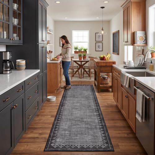 GarveeHome Non Slip 2x10 Hallway Runner Low Pile Washable Neutral Carpet