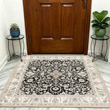 4x4 Square Washable Area Rug: Low Pile Non Slip Rugs Soft Barefoot Floor Mat for Under Desk Play Area Big Entryway Living Room and Apartment Decor Black Beige