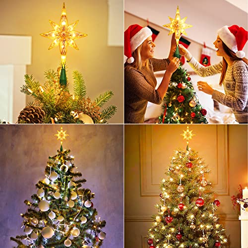 Brizled Christmas Tree Topper, 11" Warm White Double-Sided Bethlehem Star Tree Topper, Plugin Polaris Xmas Treetop with 10 Lights, UL Certified Lighted Tree Top for Christmas Tree Home Holidays Decor