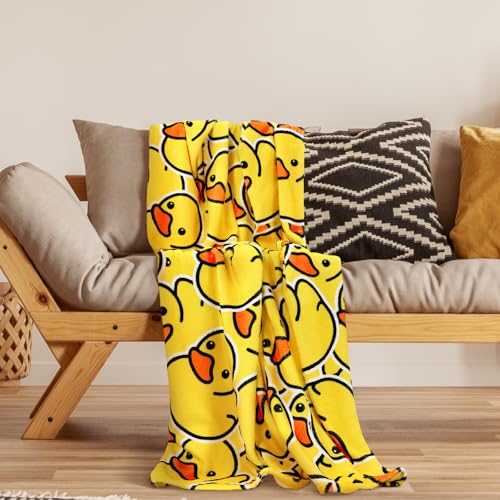 SmoothNovelty Cute Rubber Duck Throw Blanket Cartoon Ducky Gift Decorative Soft Fleece Ducky All Season Blankets Cozy Flannel Carpet for Bed Chair Car Sofa Couch Bedroom(Yellow,50" X 60")