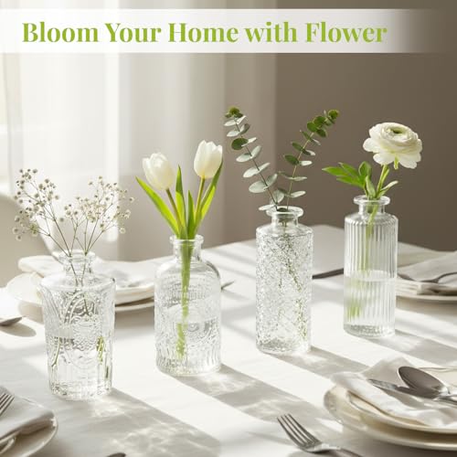 24 Pack Glass Bud Vase in Bulk - BEAHOT Clear Flower Vases for Wedding Decorations, Mini Vase for Centerpiece Table Decorations, Small Boho Vase for Home, Wedding Decor, Mother's Day, Party, Office