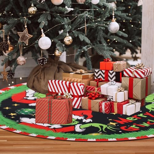 Merry Christmas Tree Skirt Collar 48 Inch, Softand Funny Farmhouse Holiday Decor Xmas Party Holiday Decoration