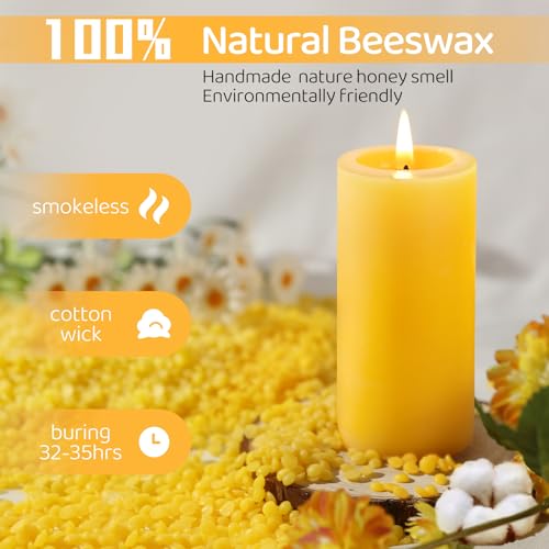 6 Pack Natural Beeswax Pillar Candles,100% Pure Beeswax Candles-210 Hours Long Burning,Organic Bees Wax Candles for Home,Emergency,Prayer,Parties,Unscented Dripless Smokeless Beeswax Candle Bulk 2x4in