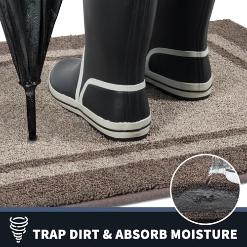 PURRUGS Dirt Trapping Door Mat 20" x 32", Non-Slip Machine Washable Entryway Rug, Entrance Mat, Indoor Front Door Mat, Super Absorbent Entry Rug for Muddy Shoes & Paws, Beige & Grayish Brown