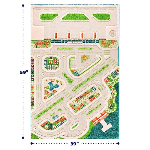 IVI Mini City 59" L x 39" W Educational Toddler Car Play Mat Rug for Bedroom, Kids Den, or Playroom