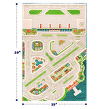 IVI Mini City 59" L x 39" W Educational Toddler Car Play Mat Rug for Bedroom, Kids Den, or Playroom