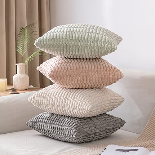MIULEE Euro Sham Corduroy Decorative Throw Pillow Covers 24x24 Light Green