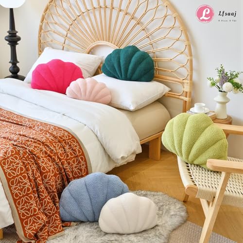 Lfsaaj Ivory Seashell Throw Pillows, Shell Shaped Throw Pillows, 13 Inch Soft Home Decorative Pillow Plush Cushion for Bed Couch Living Sofa Room Decor Accent Throw Pillow
