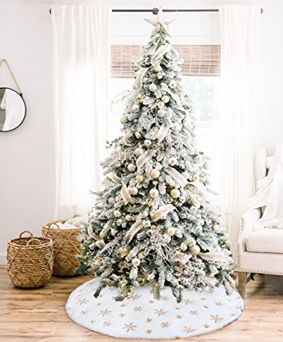 Christmas Tree Skirts 36inch Faux Plush White Tree Skirt Double Layers Gold Snowflakes Tree Skirt Cover Fluffy Round for Holiday Party Christmas Tree Decorations