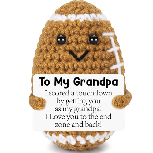 Mini Grandpa Fathers Day Birthday Gifts from Grandkids, Handmade Crochet Football Grandpa Gifts from Granddaughter Grandson Cute Decor, Great Grandfather Grandparents Present for Father's Day