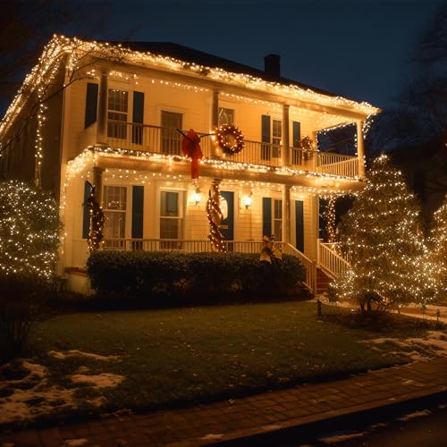 66FT 200 LED Christmas Mini Lights End-to-End Plug 8 Modes Indoor String Lights with Timer, Outdoor Indoor Twinkle Fairy Lights Christmas Tree Patio Garden Holiday Warm White