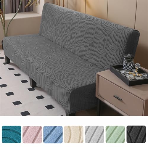 Thick Embossed Armless Futon Cover 3/2 Seater Stretch Sofa Bed Slipcover, Anti-Slip Futon Covers Slipcovers, Folding Couch Sofa Bed Futon Cover with Elastic Band, Washable,F,120~150cm/47~59in