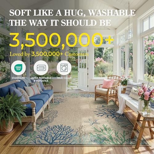 LIVEBOX Easy Jute 28''x43'' Front Porch Rug, Outdoor Non Slip Washable Kitchen Rug Modern Coastal Animal Area Rugs Floor Hello Welcome Door Mat Carpet for Entryway Porch Doorway(Blue 28''x43'')