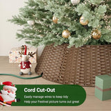 ELYKEN 33 Inch Christmas Tree Collar, 6-Piece Xmas Tree Skirt for Artificial Trees, Handcrafted Plastics Wicker Tree Base Cover with Cord Cut-Out Rustic Farmhouse Tree Ring for Home Decor