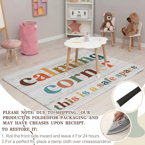 Dunzy 3.3 x 4 ft Calming Corner Items Calm Corner Classroom Rug Reading Rug Soft Fluffy Mental Health Feelings Floor Mat for Back to School Living Bedroom Playroom First Day of School Decor