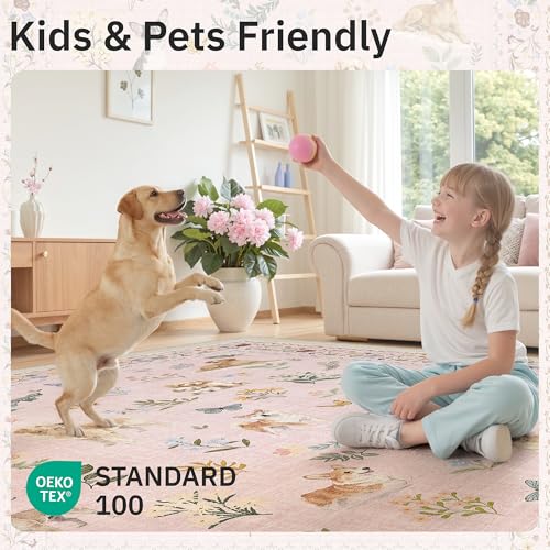 Soalmost Dog 8x10 Pink Area Rugs for Baby Girl Nursery, Washable Soft Rug