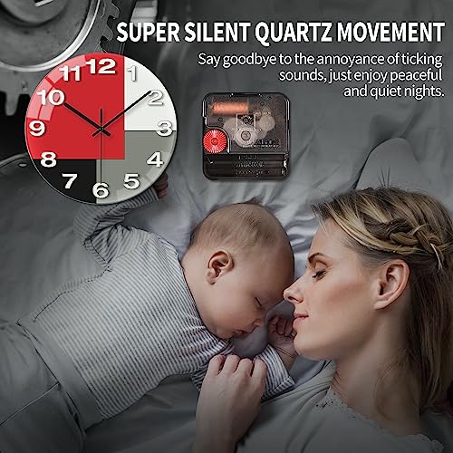 WISKALON Abstract Geometric Glass 12" Wall Clock in White, Grey, Red and Black - Battery Operated, Silent Non Ticking Quartz Clock for Home, Kitchen, Living Room, Bathroom, Bedroom, or Office Decor