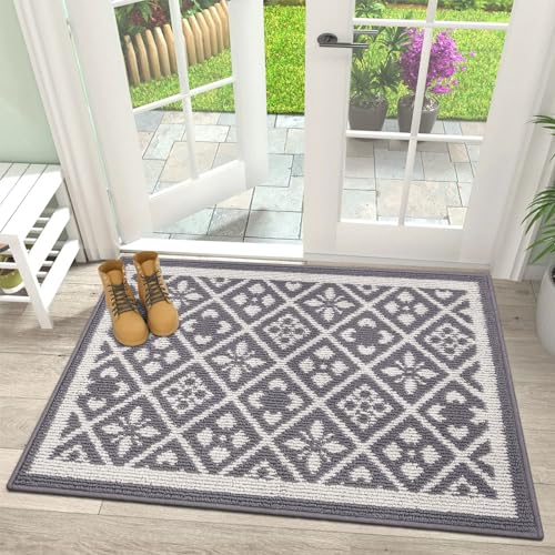 Indoor Door Mat 24" X 36"Absorbent Dog Muddy Paws Mat Low-Profile Entrance Small Runner Rug With Non-Slip Rubber Backing Machine Washable Inside Welcome Mat For Hallway,Entryway,Kitchen(Grey)